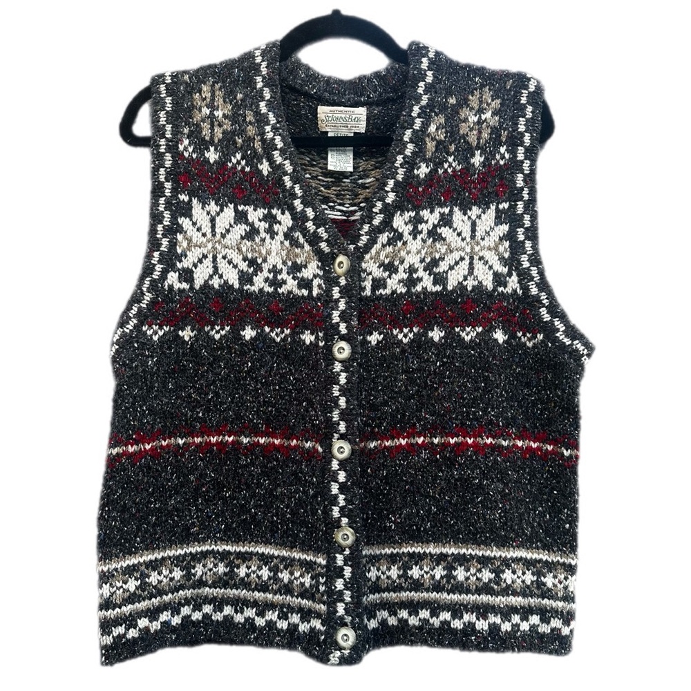 Y2K VINTAGE ST. JOHNS BAY ACRYLIC BLEND SNOWFLAKE BUTTON-DOWN SWEATER VEST PL